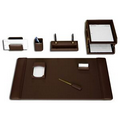 Chocolate Brown 10 Piece Classic Top Grain Leather Desk Set